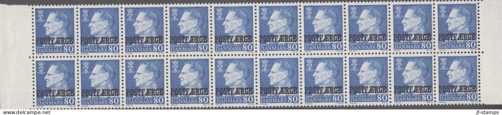 1967. Postfærge. 80 øre Frederik Overprinted POSTFÆRGE In 20-block. Never Hinged.  (Michel PF42) - JF538519 - Paketmarken