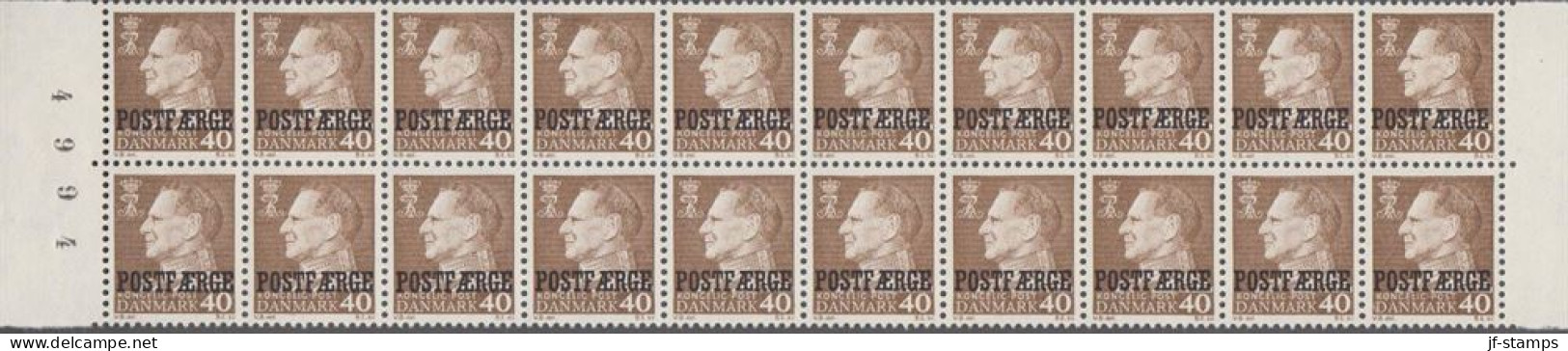 1967. Postfærge. 40 øre Frederik Overprinted POSTFÆRGE In 20-block. Never Hinged.  (Michel PF41) - JF538520 - Paketmarken