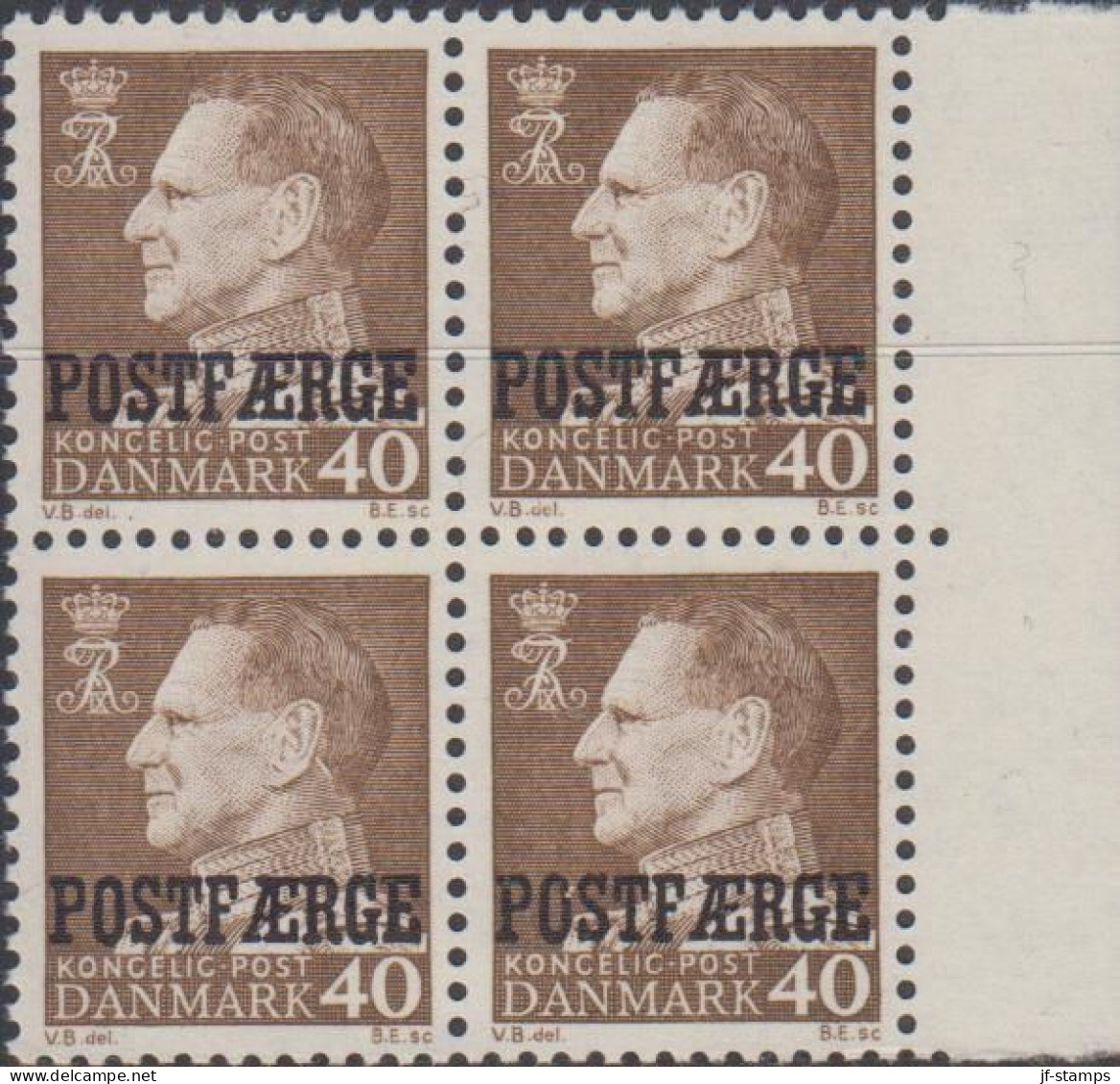 1967. Postfærge. 40 øre Frederik Overprinted POSTFÆRGE In 4-block. Never Hinged.  (Michel PF41) - JF538522 - Pacchi Postali