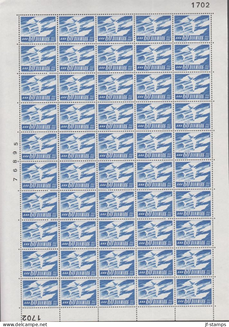 1961. DANMARK. 60 ØRE SAS In Never Hinged Sheet (50 Stamps) With Margin Number 1702.  (Michel 388x) - JF538673 - Covers & Documents