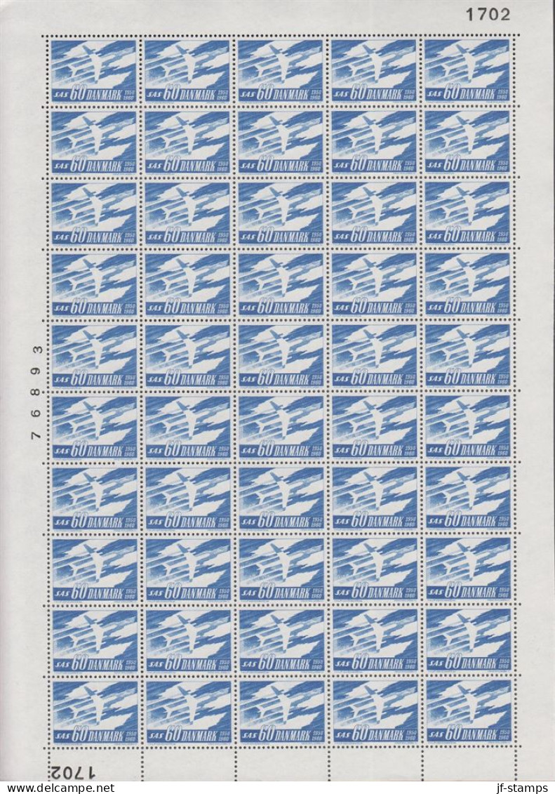 1961. DANMARK. 60 ØRE SAS In Never Hinged Sheet (50 Stamps) With Margin Number 1702.  (Michel 388x) - JF538674 - Briefe U. Dokumente