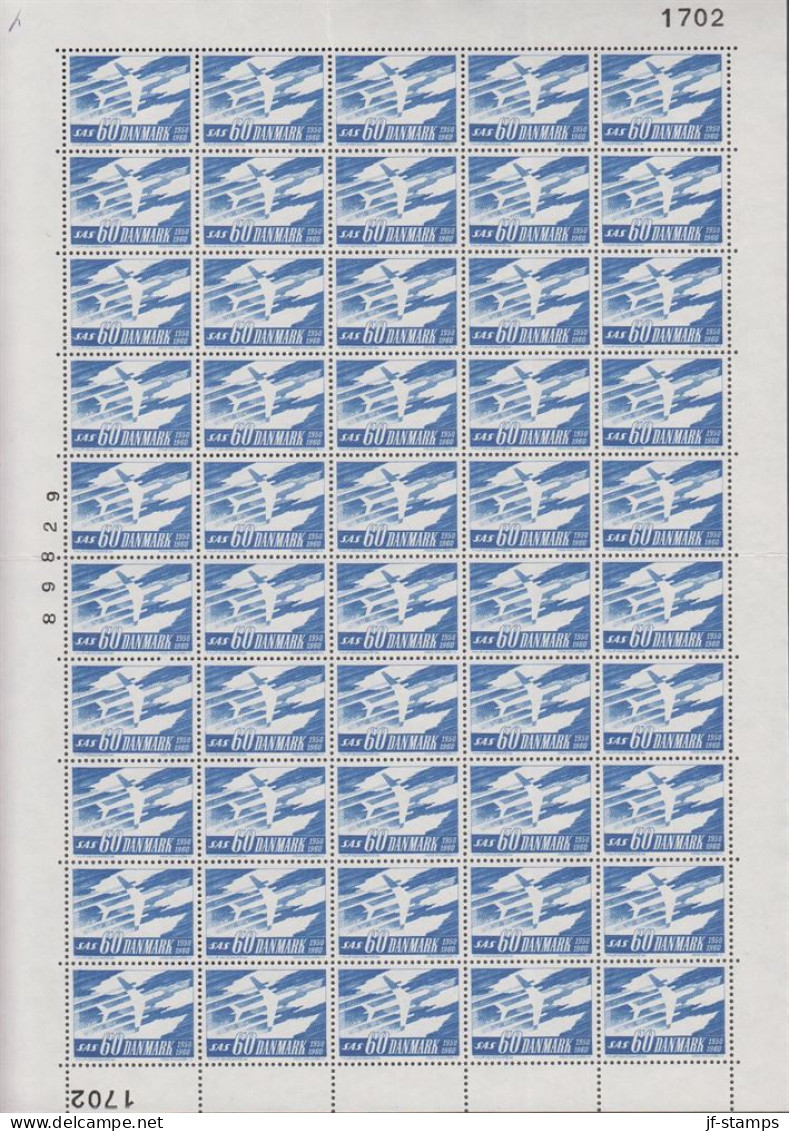 1961. DANMARK. 60 ØRE SAS In Never Hinged Sheet (50 Stamps) With Margin Number 1702.  (Michel 388x) - JF538678 - Brieven En Documenten