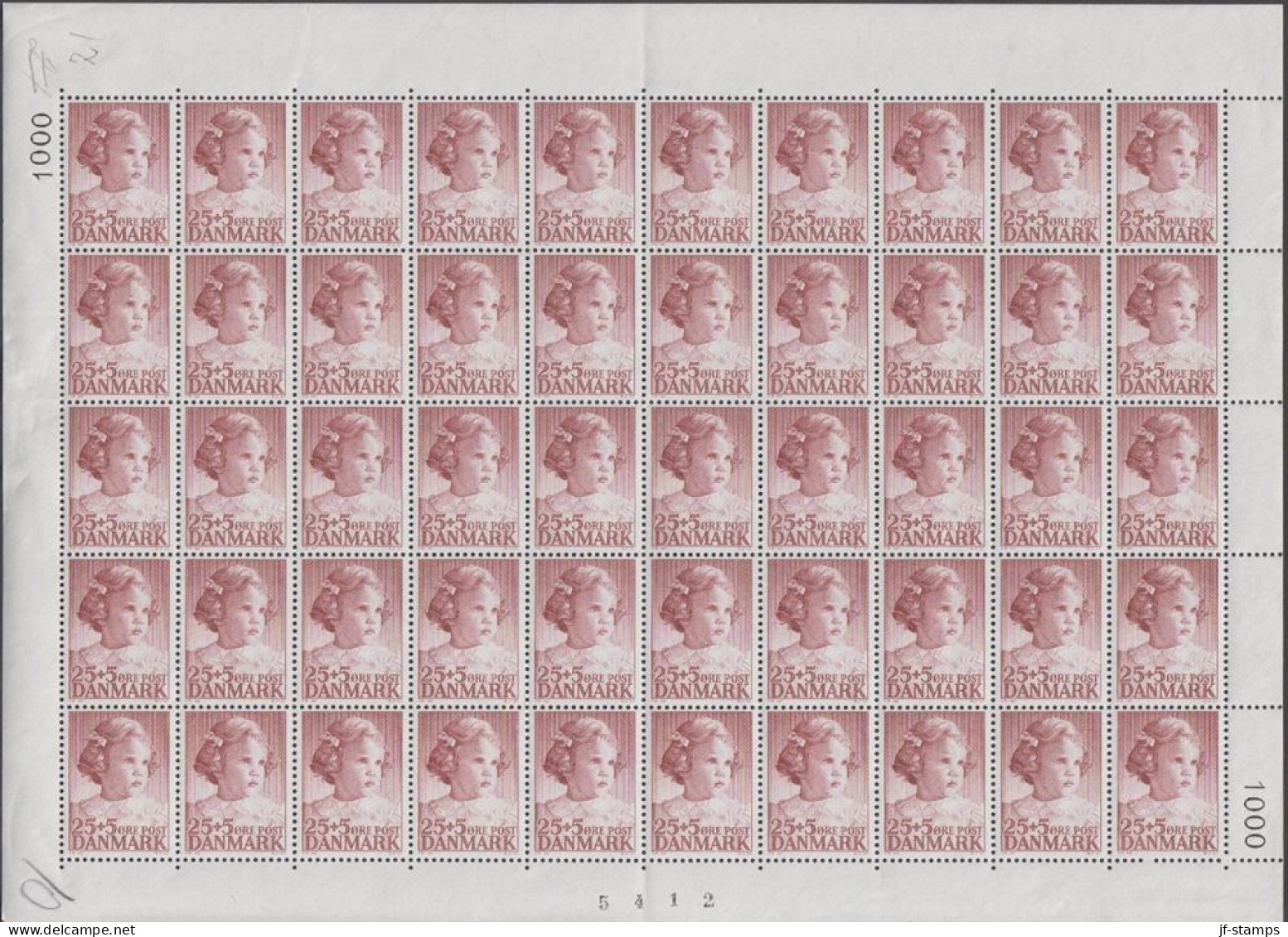1950. DANMARK. 25 + 5 ØRE ANNE-MARIE In Never Hinged Sheet (50 Stamps) With Margin Number 100... (Michel 322) - JF538679 - Brieven En Documenten