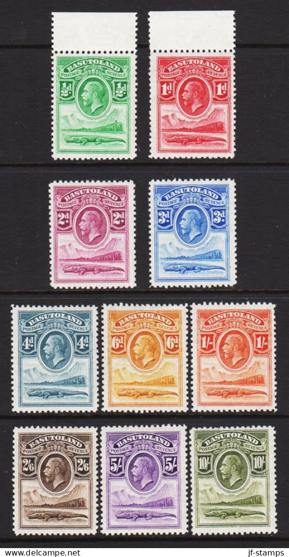 1933. BASUTOLAND. Georg V & Nile Croccodile (Crocodylus Niloticus)  Beautiful Complete Set W... (MICHEL 1-10) - JF538743 - 1933-1964 Colonie Britannique