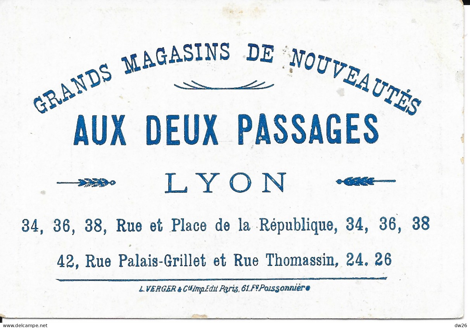 Publicité Grands Magasins De Nouveauté Aux Deux Passages, Lyon - Chromo M. Fugère (Falstaff) - Reclame