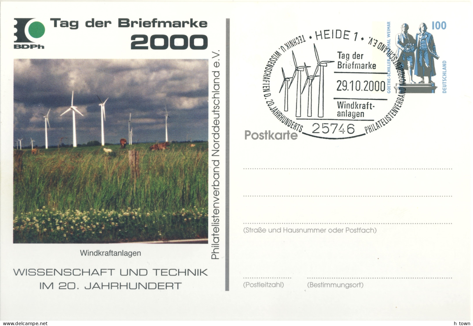 953  Éolienne, Energie, Climat: Entier (c.p.) D'Allemagne 2000 - Wind Turbine Stationery Postcard. Energy Windmill - Elektriciteit