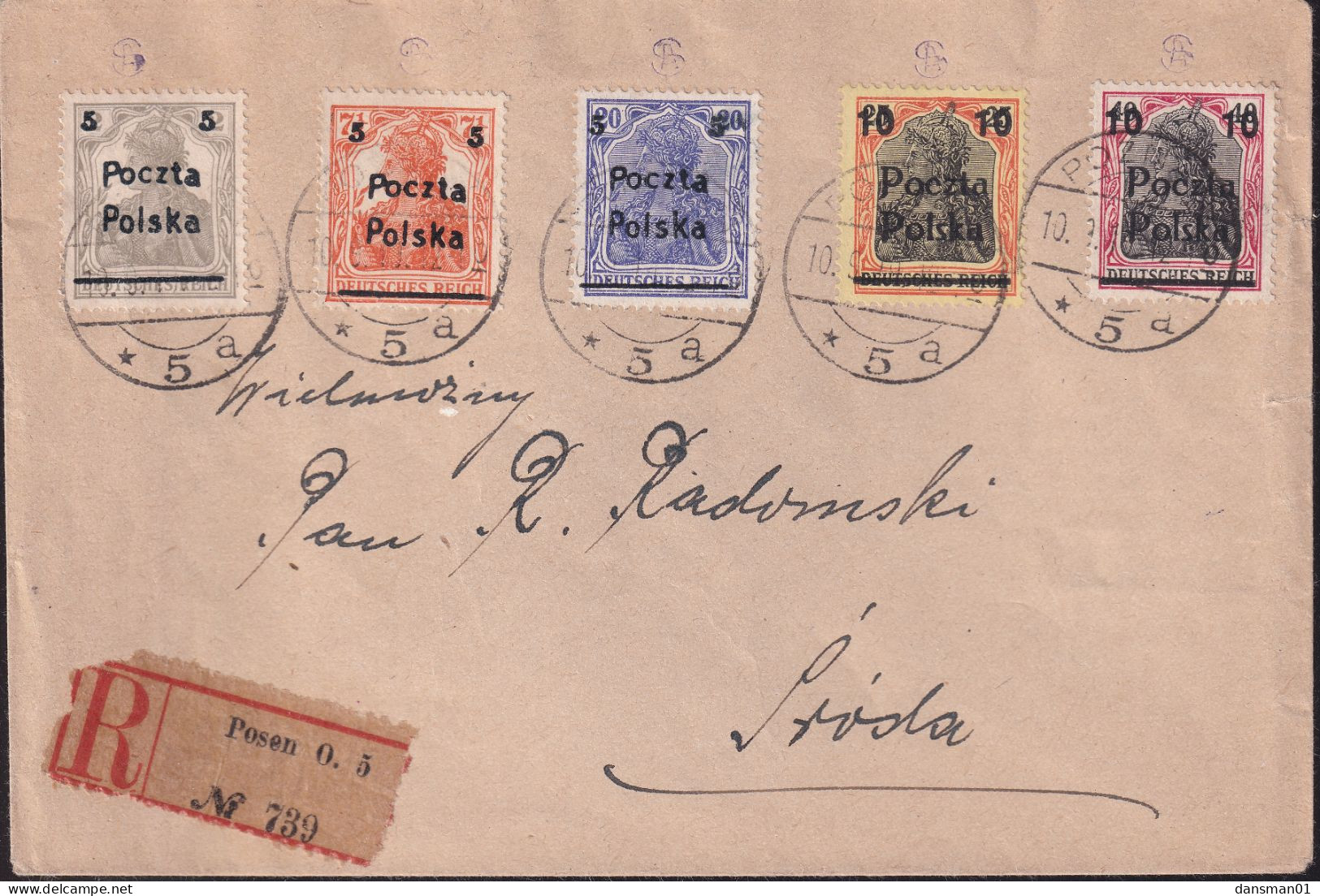 POLAND 1919 Poznan Fi 66-70 Cover - Storia Postale