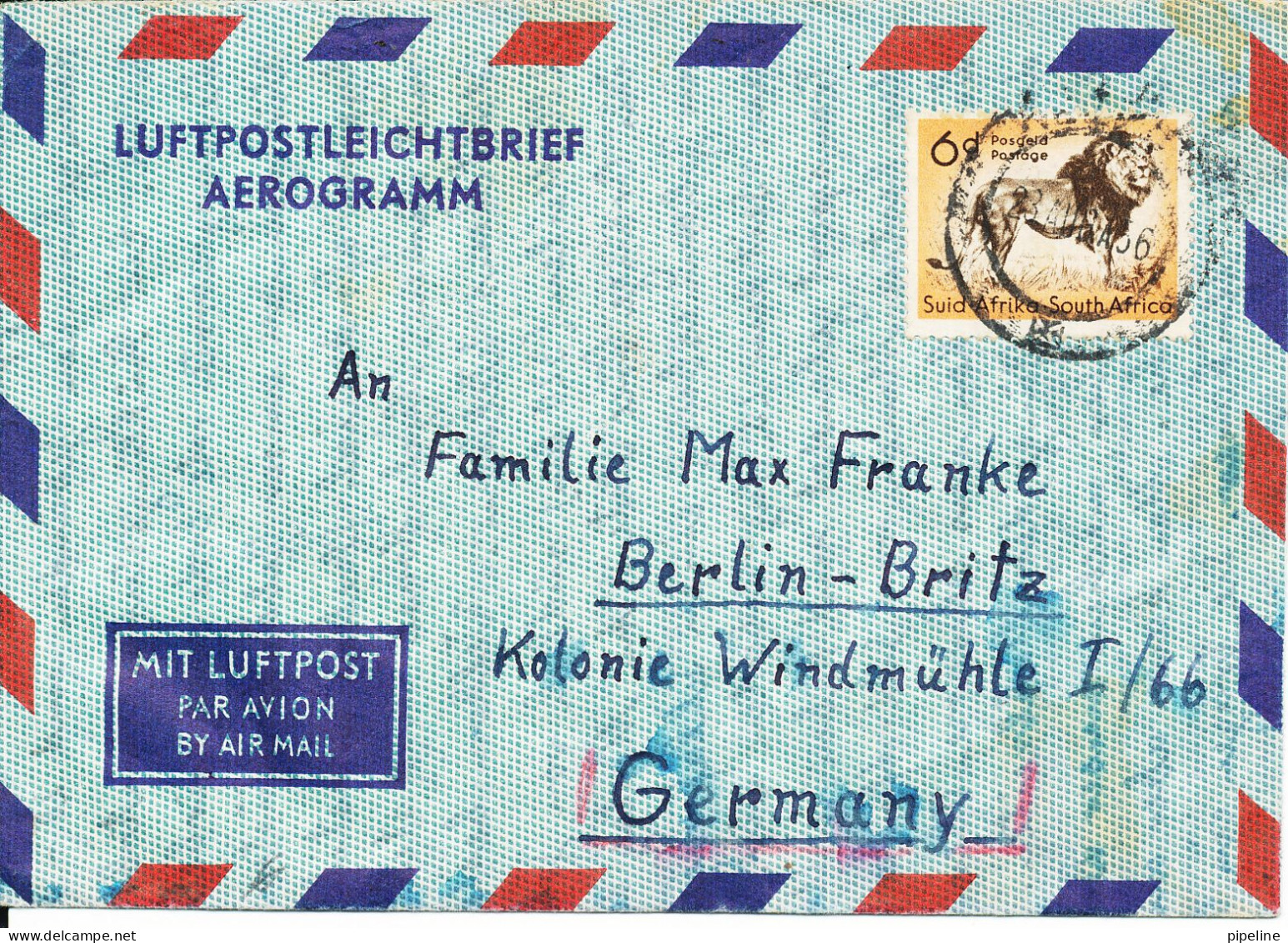South Africa O.F.S. Union Of South Africa Aerogramme Sent To Germany 28-8-1956 - Luchtpost