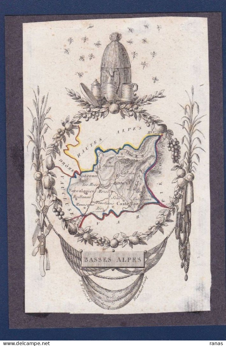 Gravure Région Très Ancienne Perrot Blanchard Contrecollée Sur Carton Basses Alpes - Provence-Alpes-Côte D'Azur