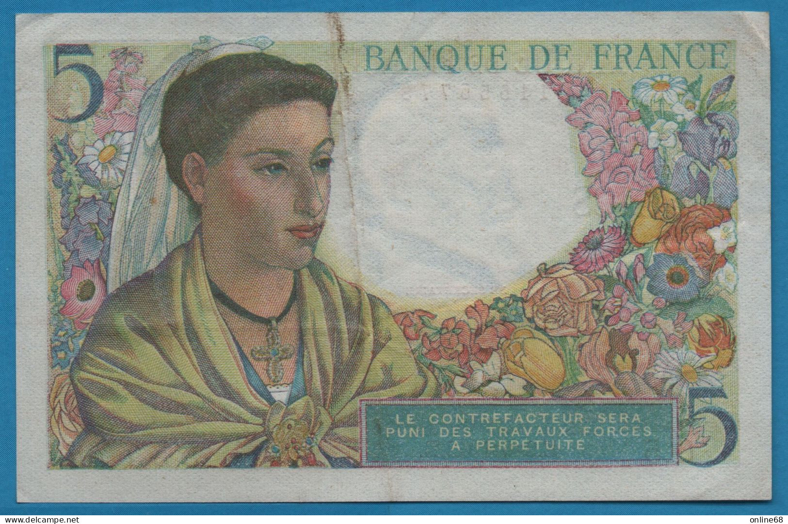 FRANCE 5 FRANCS 02-06-1943 # Q.5 Berger F# 5/1 - 5 F 1943-1947 ''Berger''