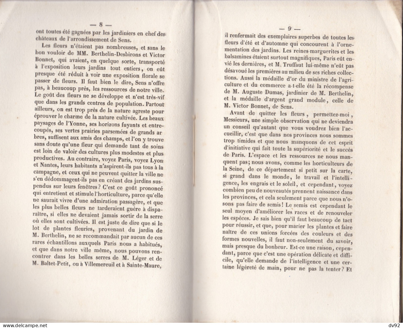 YONNE COMPTE RENDU DE L EXPOSITION DE LA SOCIETE D HORTICULTURE DE SENS SEPTEMBRE 1856 - Bourgogne