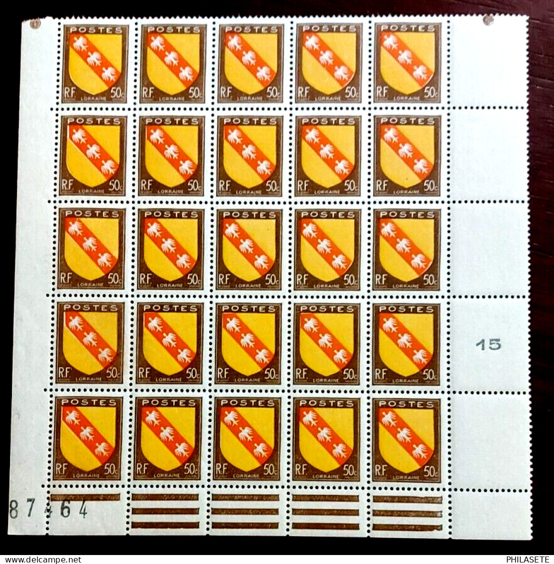 France 1946 Neuf N** Bloc De 25 Timbres YT N° 757 Armoiries De Lorraine - Feuilles Complètes