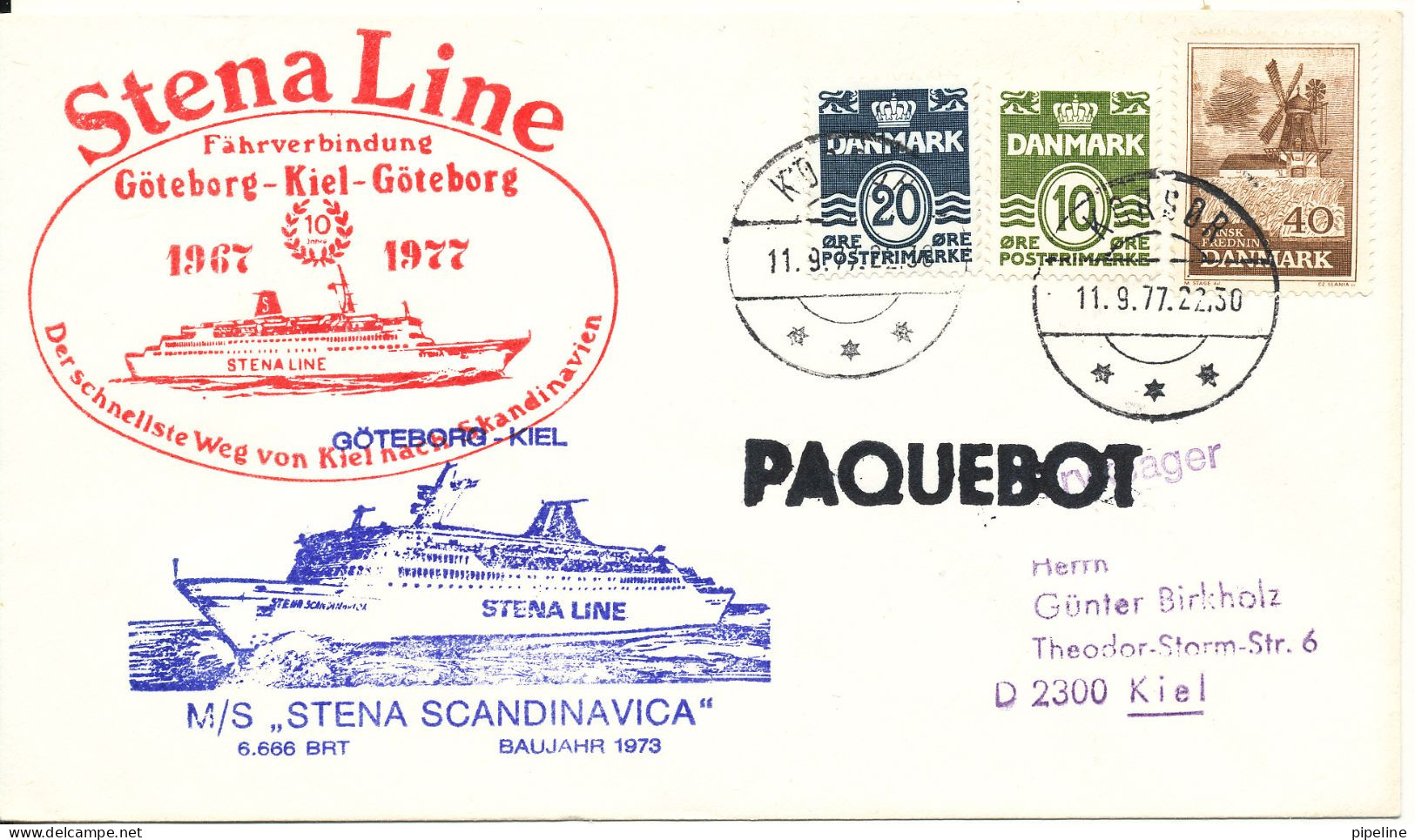 Denmark Ship Cover Stena Line M/S Stena Scandinavia Göteborg Kiel Göteborg Paquebot 11-9-1977 - Covers & Documents