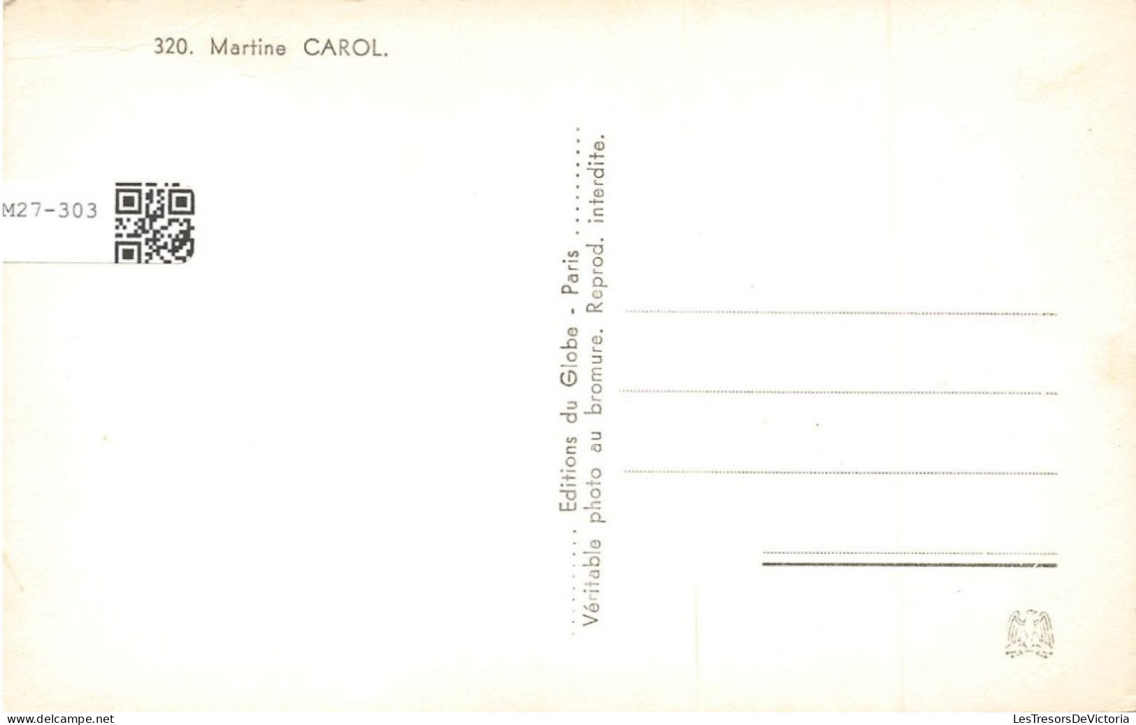 CELEBRITE - Martine Carol - Actrice Française - Sam Levin - Carte Postale Ancienne - Femmes Célèbres