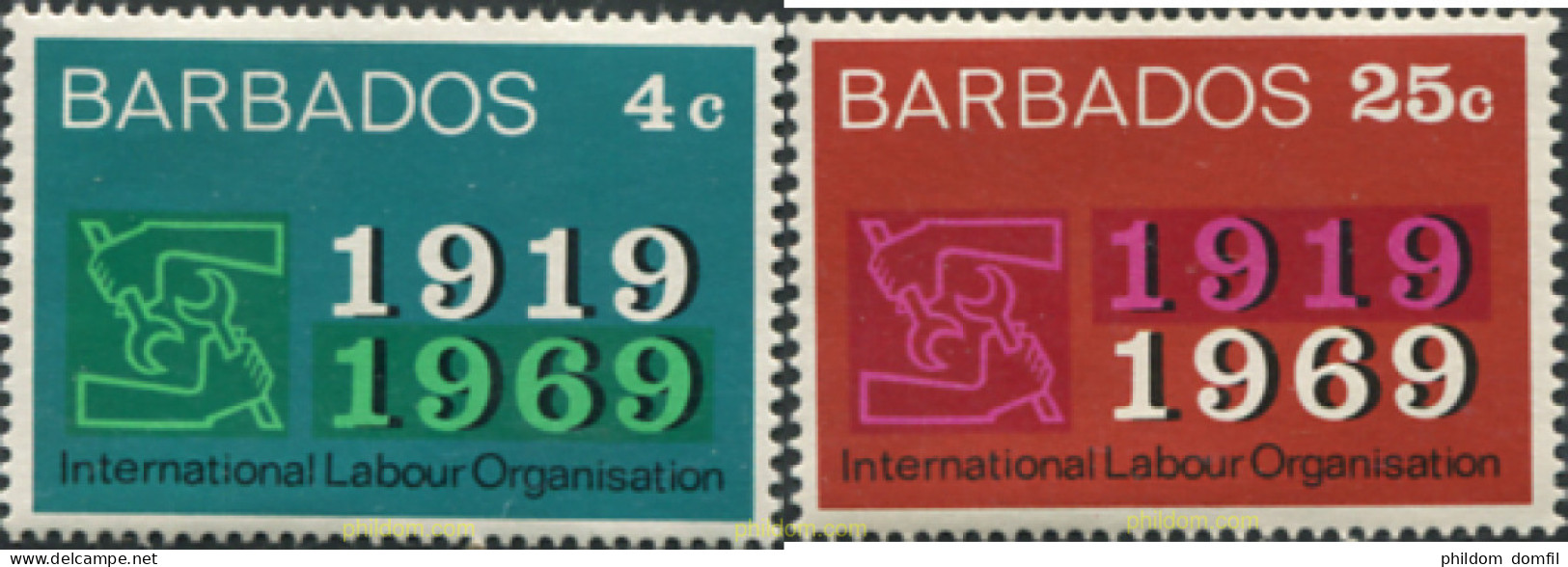 290152 MNH BARBADOS 1969 CINCUENTENARIO DE LA ORGANIZACION INTERNACIONAL DEL TRABAJO - Barbados (1966-...)