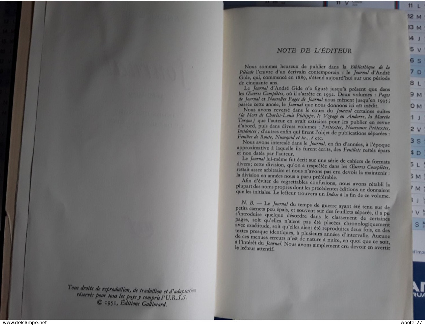 ANDRE GIDE  LA PLEIADE  Journal 1889 - 1939  GALLIMARD  1378 Pages - La Pleiade