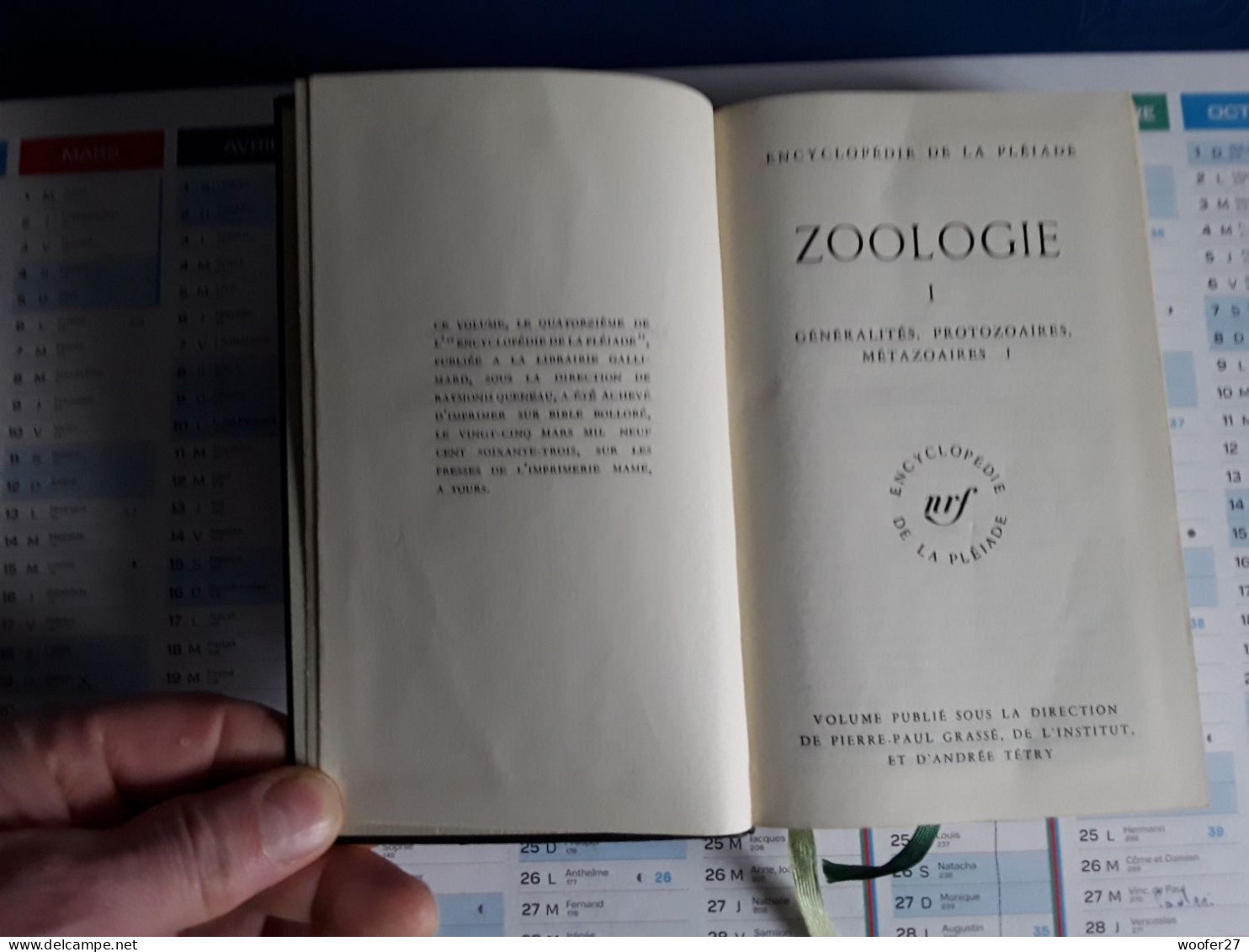 ZOOLOGIE  VOLUME I  LA PLEIADE    GALLIMARD  1242 Pages - La Pleyade