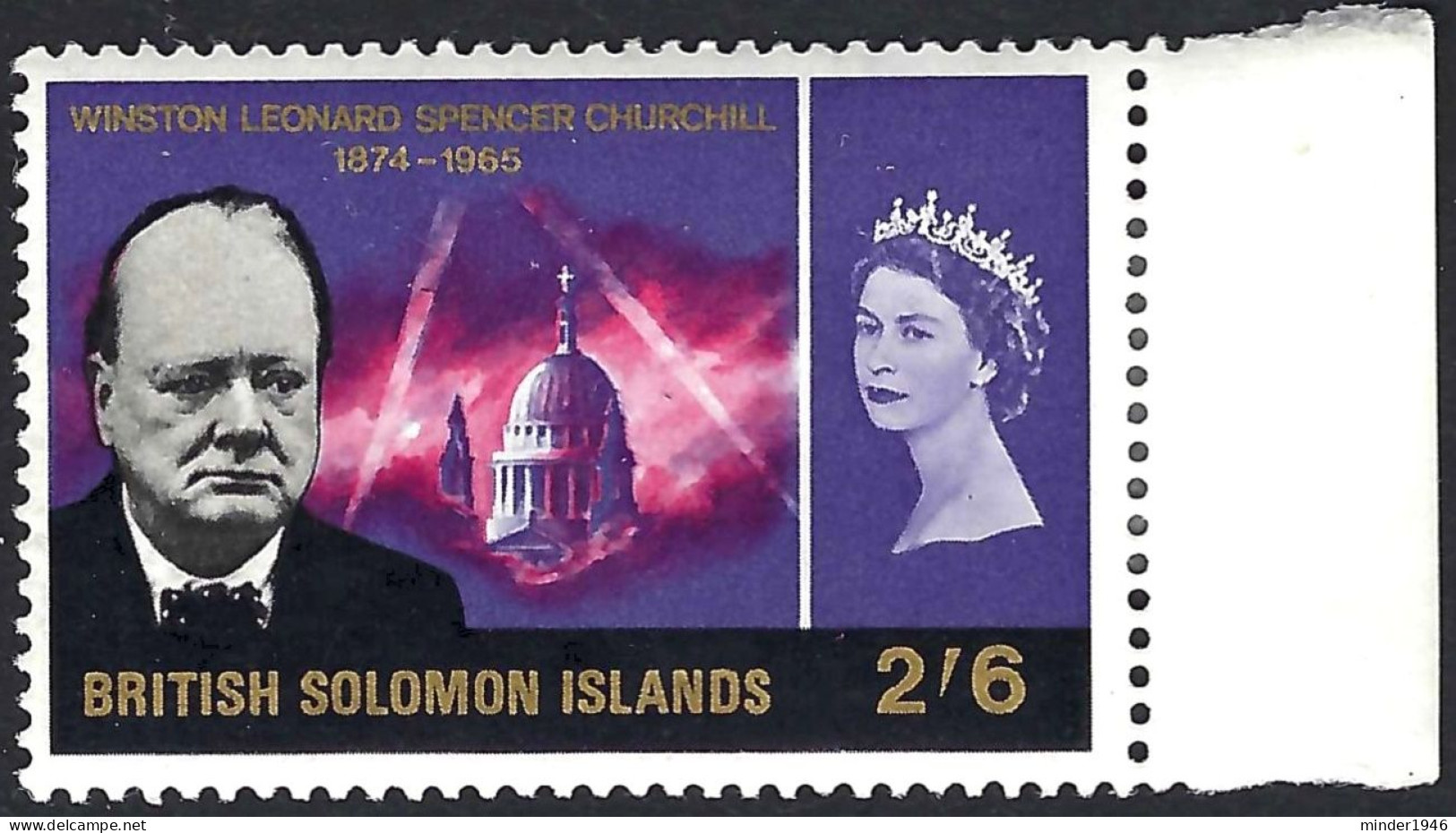 BRITISH SOLOMON ISLANDS 1966 QEII 2s/6d Bluish Violet, Churchill Commemorative SG134 MH - Islas Salomón (...-1978)