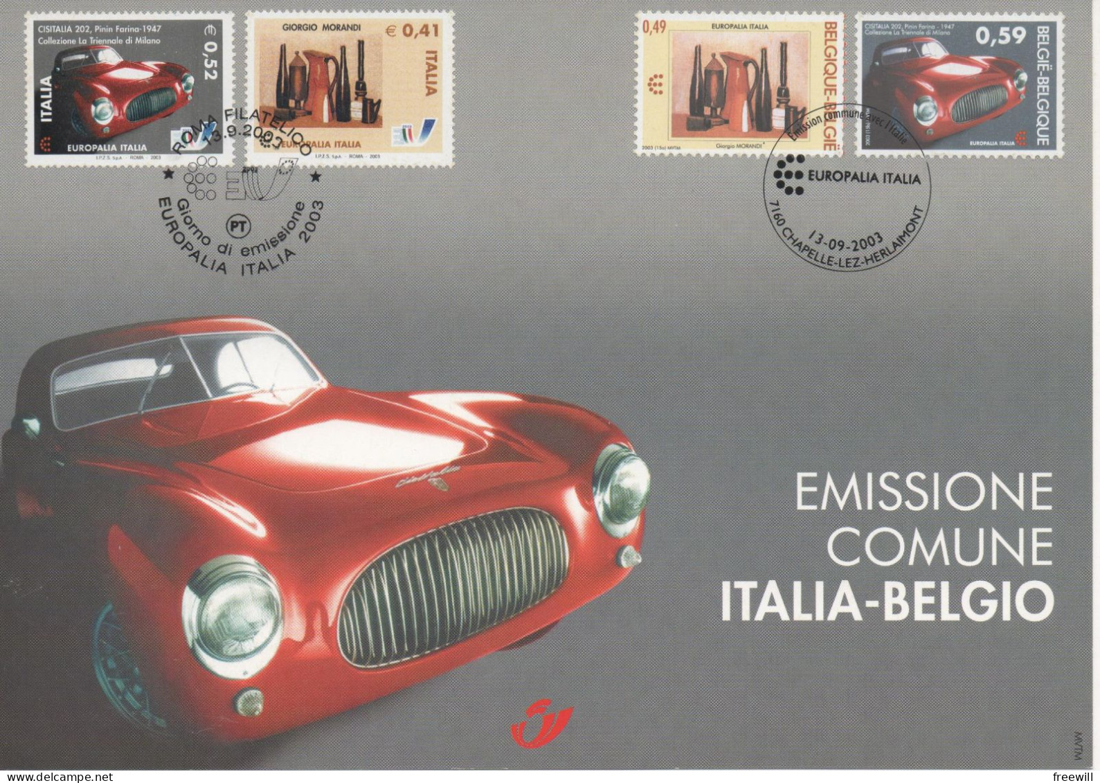 Emission Commune Italie  - Belgique - Cartes Souvenir – Emissions Communes [HK]