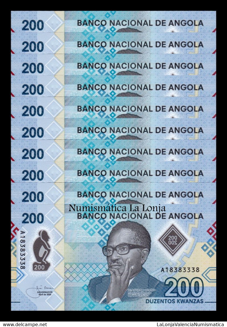 Angola Lot Bundle 10 Banknotes 200 Kwanzas 2020 Pick 160 Polymer Sc Unc - Angola