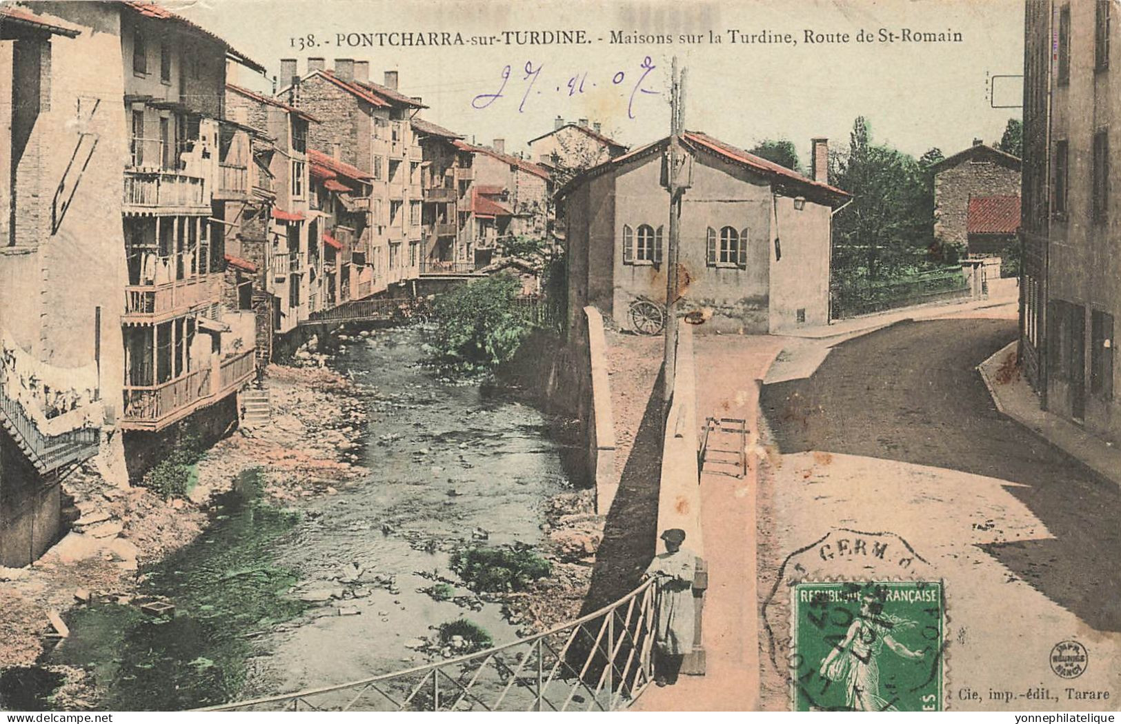 69 - RHÔNE - PONTCHARRA-SUR-TURDINE - Maisons Sur La Turdine, Route De St-Romain - Colorisée - 10921 - Pontcharra-sur-Turdine