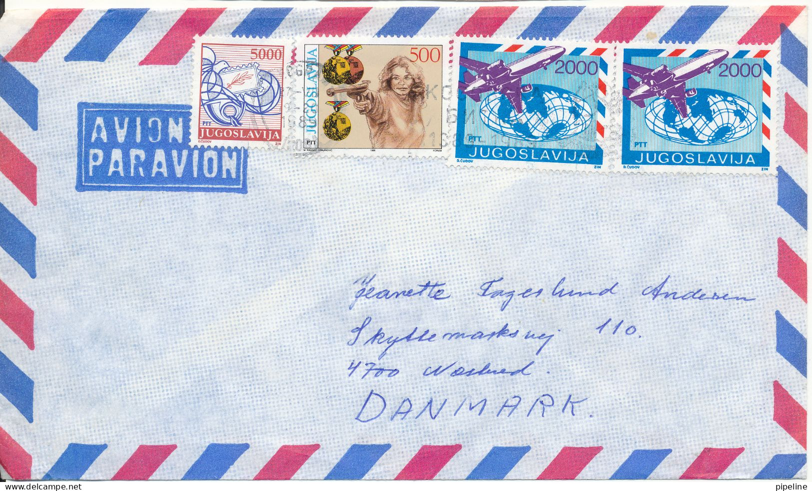 Yugoslavia Air Mail Cover Sent To Denmark 1989 Topic Stamps - Luftpost