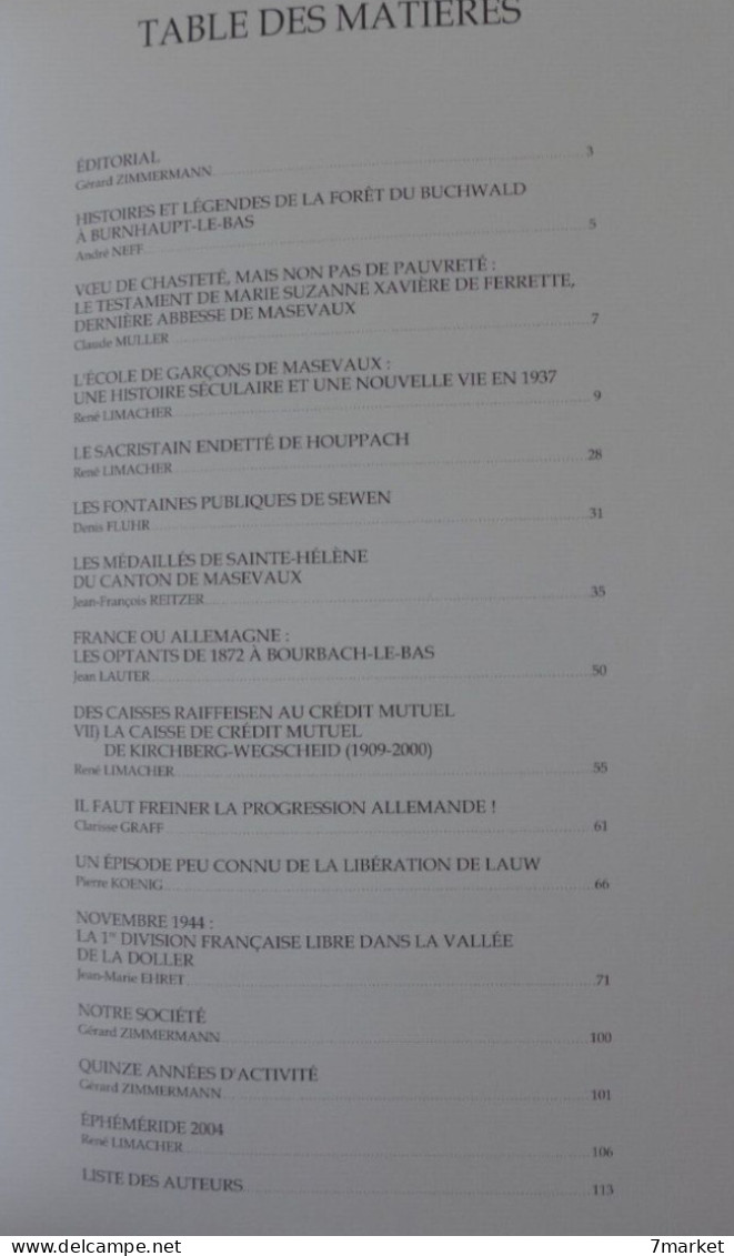 Patrimoine Doller - Bulletin De La Société D'Histoire De La Vallée De Masevaux N°15 / 2005 - Alsace