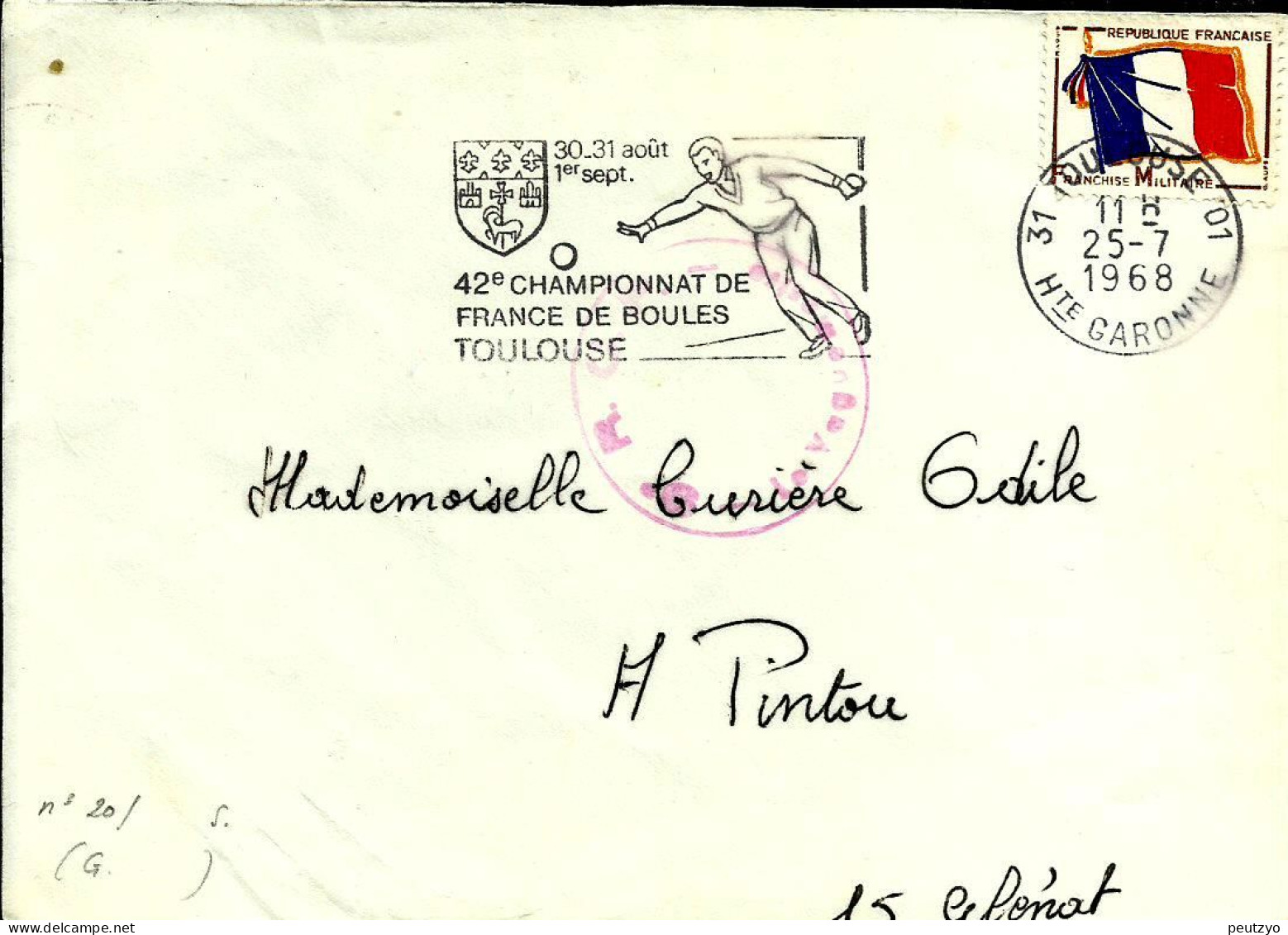 Lettre  EMA  Franchise Militaire Championnat De Boules France Petanque  31 Toulouse   A1/57 - Bocce