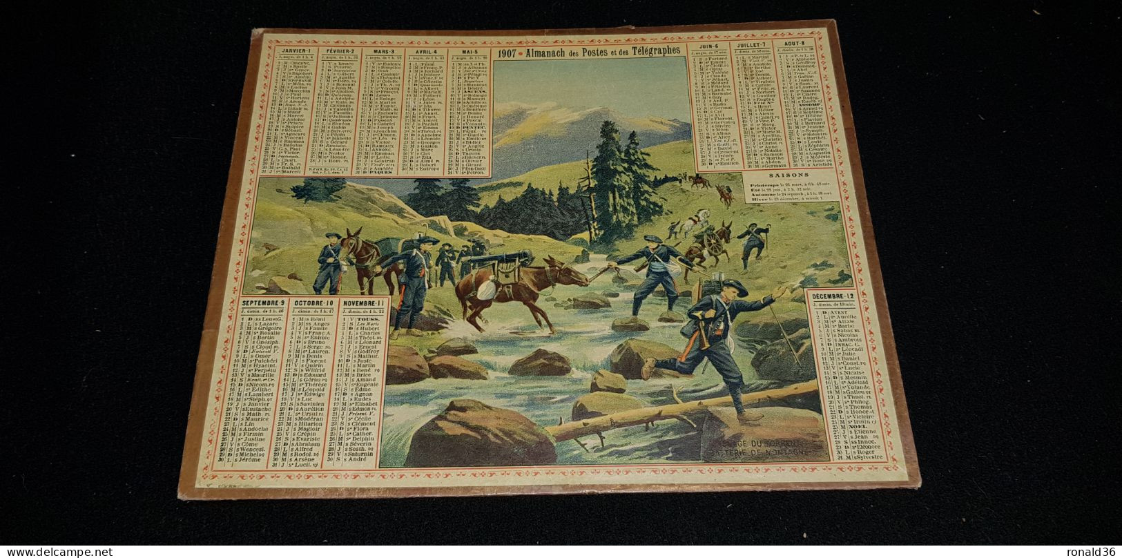 G CALENDRIER PTT ALMANACH 1907 Des Postes Et Télégraphes 41 Loir Et Cher Illustration Mule Bataillon De Chasseurs Alpins - Formato Grande : 1901-20