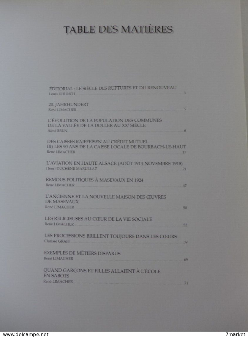 Bulletin De La Société D'Histoire De La Vallée De Masevaux N°10 / 2000; Numéro Spécial: Histoires De XXe Siècle (1) - Alsace