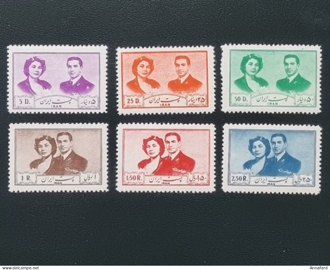 1950 Iran Persia Soraya Esfandiari & Mohammad Reza Pahlavi Royal Wedding Singles. Scott 941-946 MNH - Iran