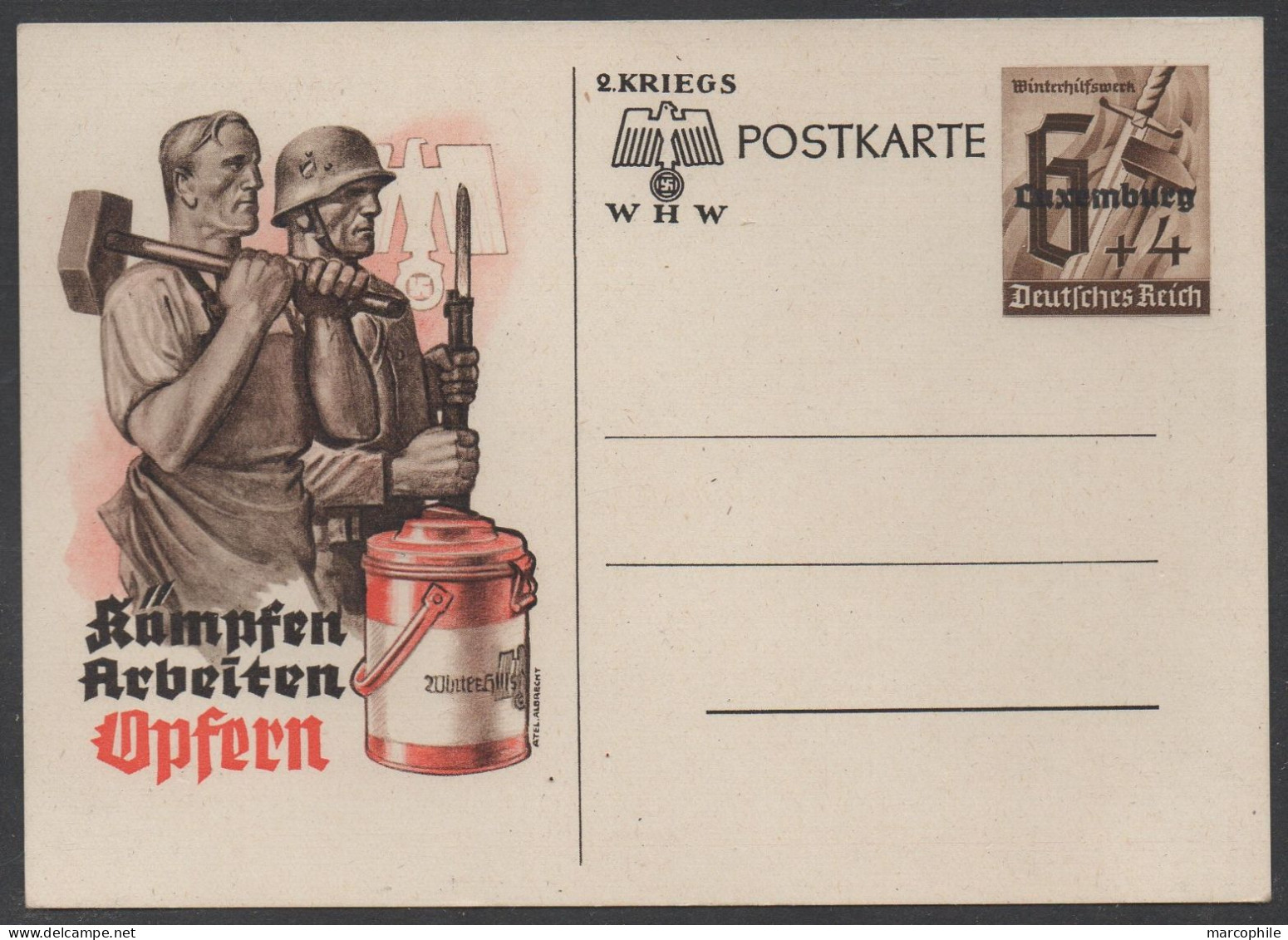 LUXEMBOURG - III REICH/ 1941 ENTIER POSTAL SURCHARGE DE PROPAGANDE ILLUSTRE (ref 6621) - 1940-1944 Deutsche Besatzung