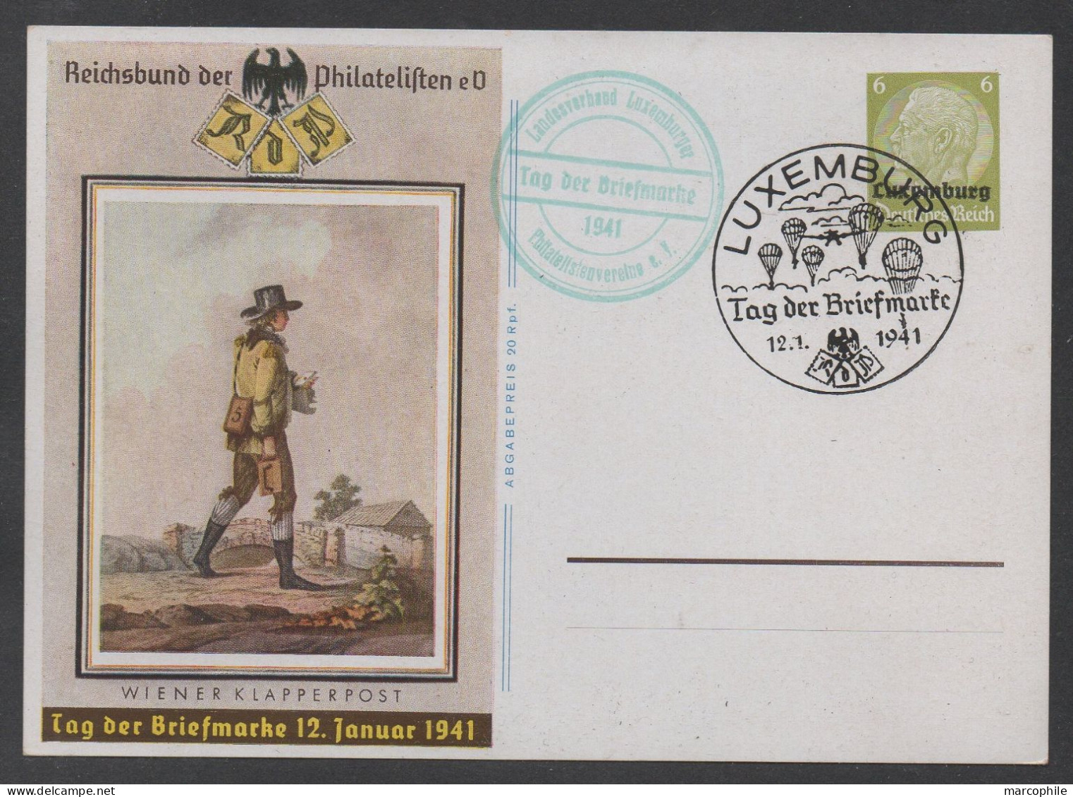 LUXEMBOURG - III REICH / 1941 ENTIER POSTAL SURCHARGE JOURNEE DU TIMBRE OBLITERE (ref 6621) - 1940-1944 Occupazione Tedesca