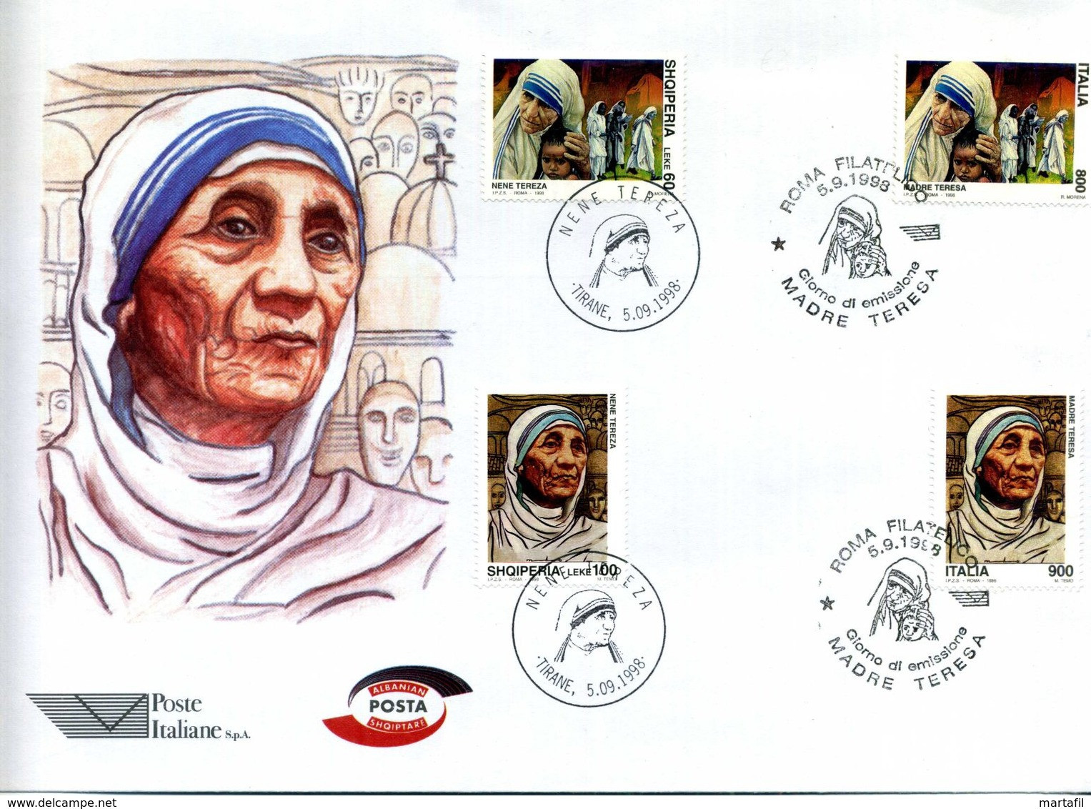 1998 Repubblica Italia FDC MADRE TERESA Di Calcutta Con Albania - FDC