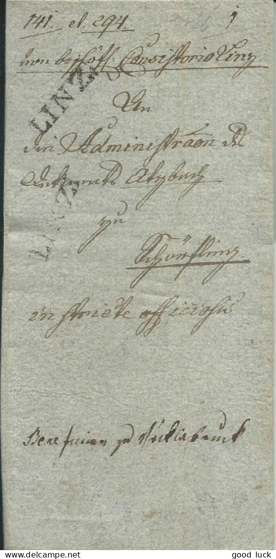 AUTRICHE MARQUE LINEAIRE LINZ  POUR SALZBOURG DE 1826 LETTRE COVER - ...-1850 Préphilatélie