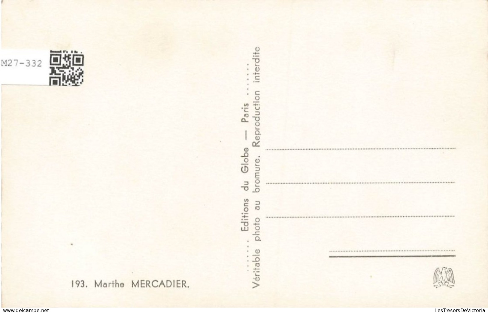 CELEBRITE -  Marthe Mercadier - Actrice Française - Carte Postale Ancienne - Beroemde Vrouwen