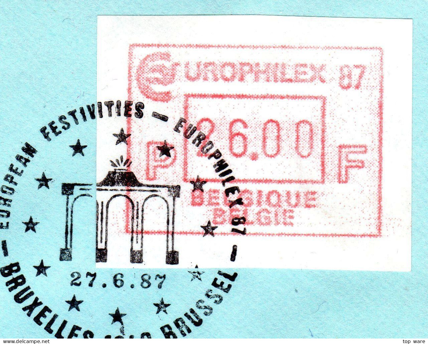 Belgien Belgique Belgie ATM 8.2 EUROPHILEX FDC 26F Poste Restante 27.6.87 To Portugal 25$0 Funchal 22.7.87 / Frama - Brieven En Documenten