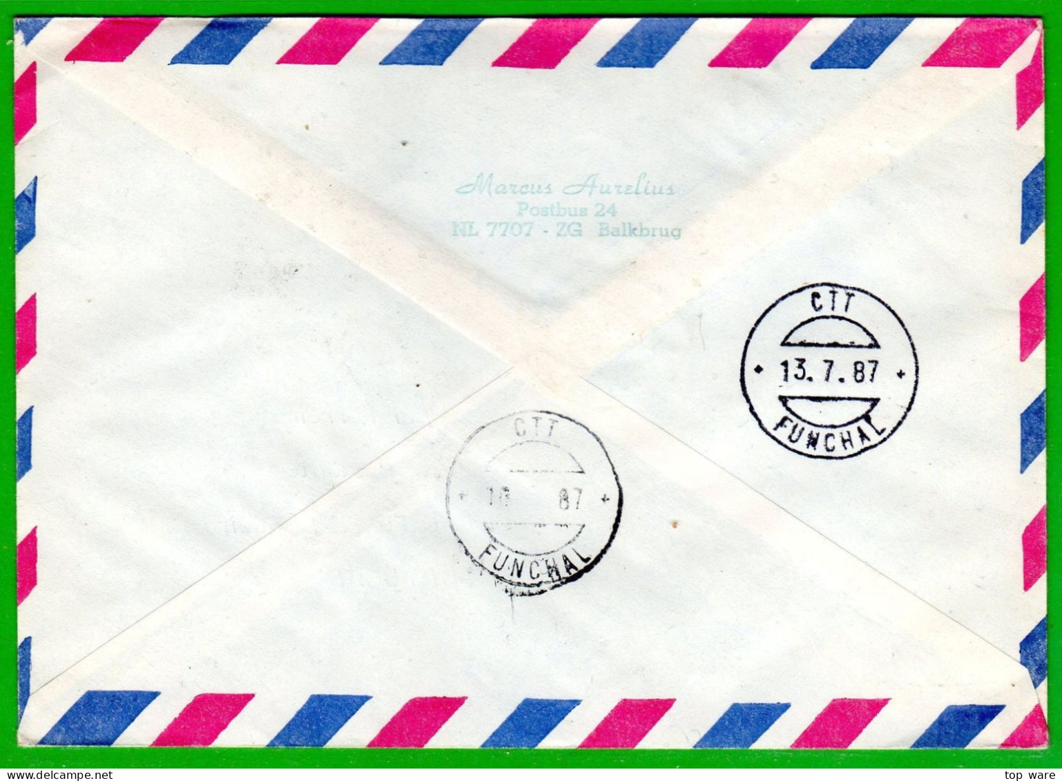 Belgien Belgique Belgie ATM 8.2 EUROPHILEX LDC 23F Poste Restante 27.6.87 To Portugal 73$0 (Tax) Funchal 17.7.87 / Frama - Lettres & Documents