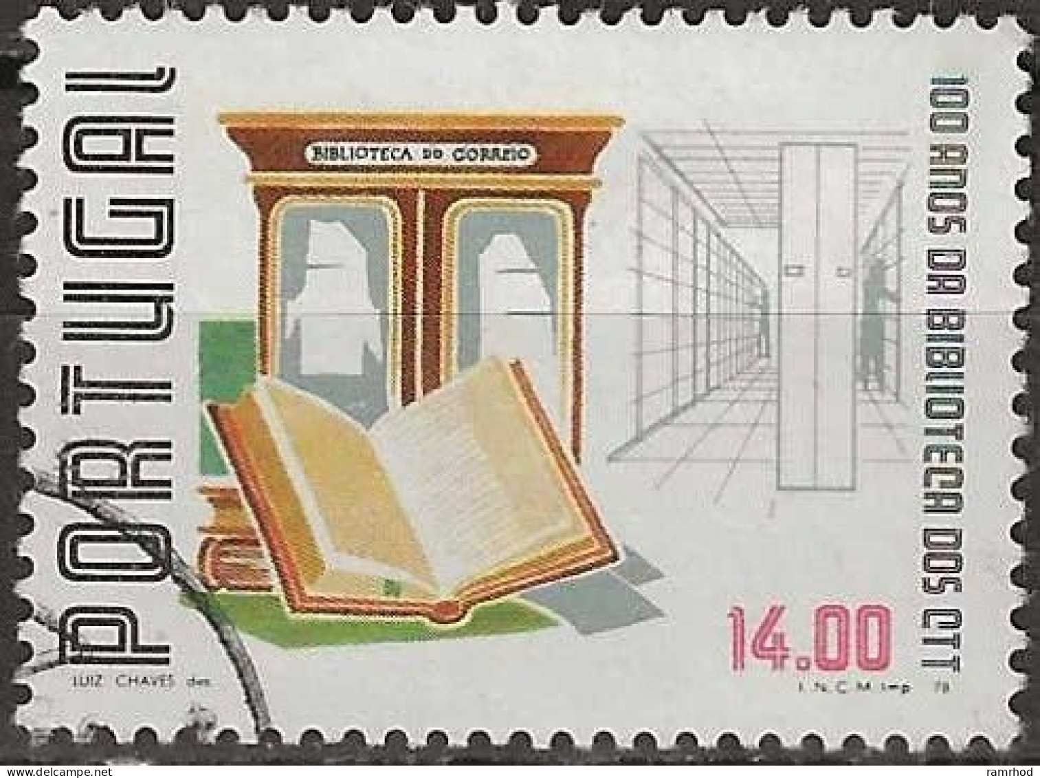 PORTUGAL 1978 Centenary Of Post Museum - 14e. - Books, Bookcase And Entrance To Postal Library (centenary) FU - Usado