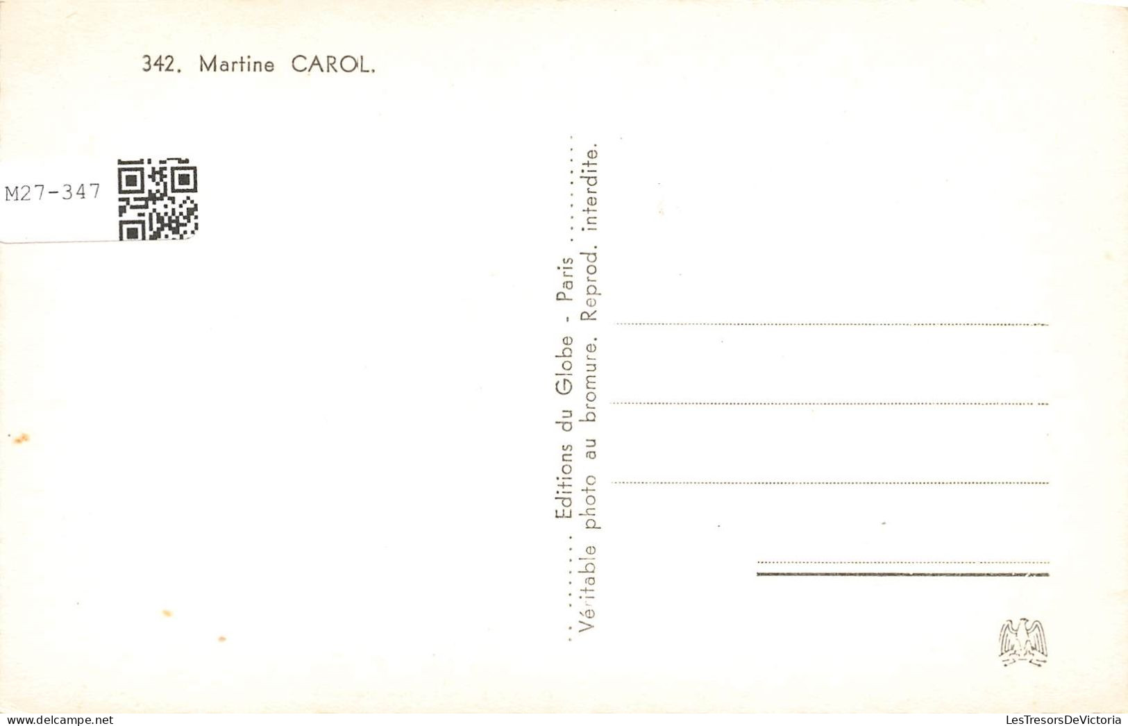 CELEBRITE - Martine Carol - Actrice Française - Carte Postale Ancienne - Femmes Célèbres