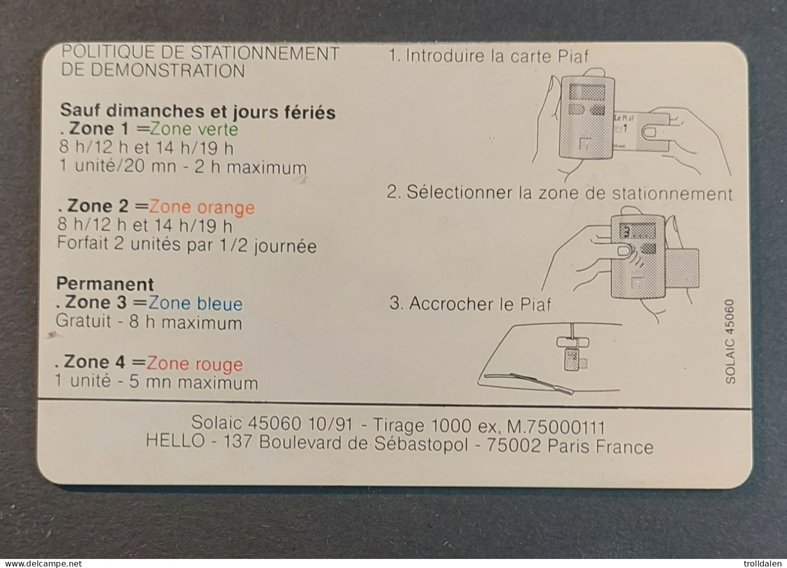 Le Piaf 100 Units Parking Card , - Cartes De Stationnement, PIAF