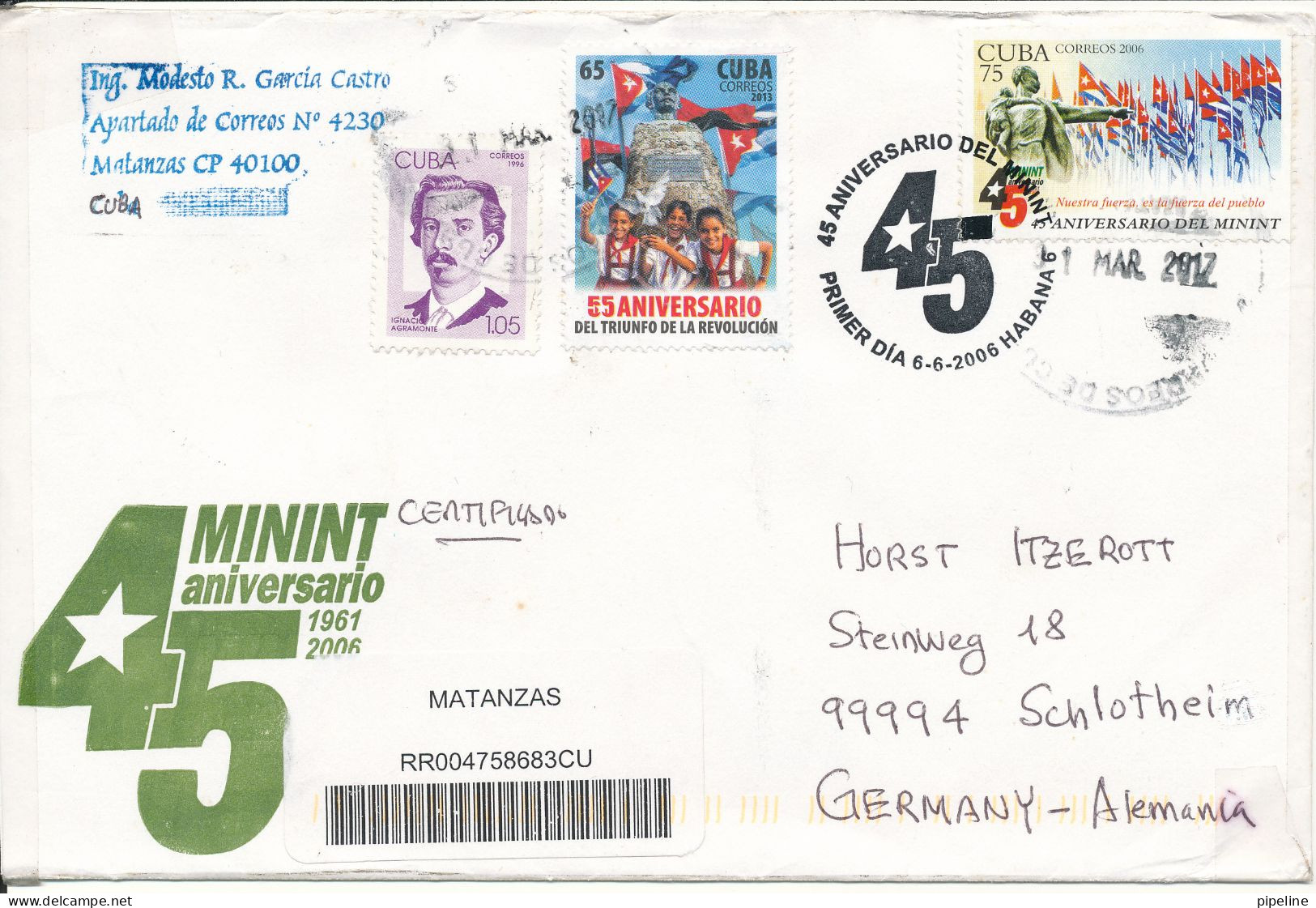 Cuba Cover Sent To Germany 31-3-2017 Topic Stamps - Lettres & Documents