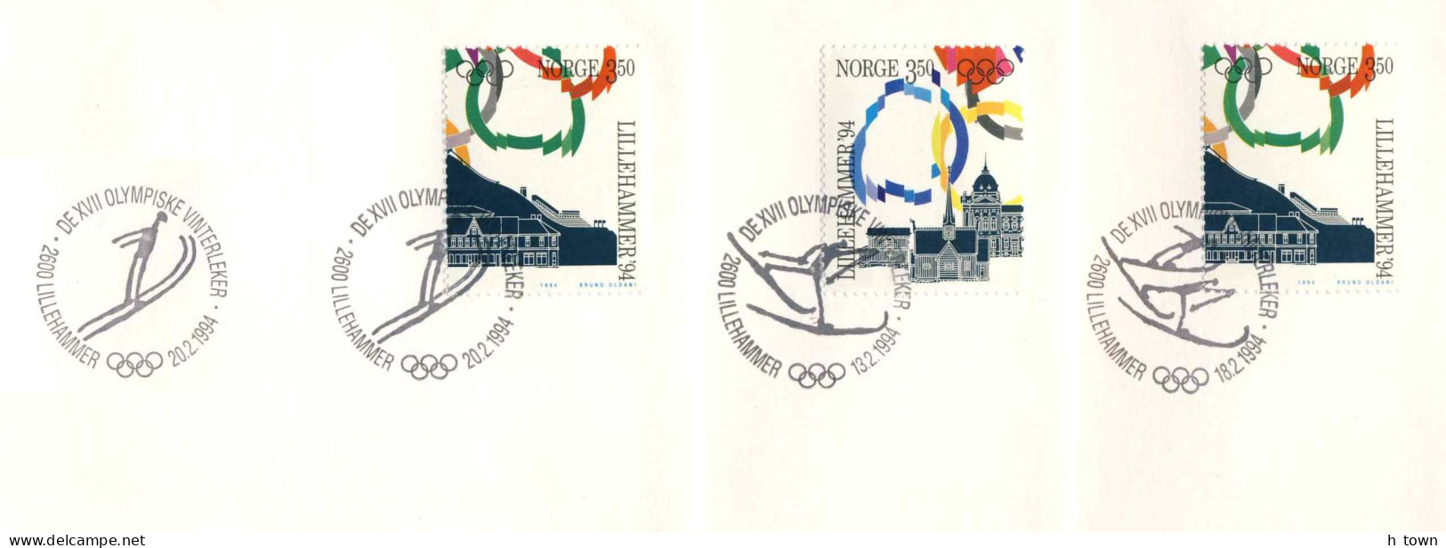 820  Ski Nordique, Jeux Olympiques D'hiver Lillehammer - 1994 Winter Olympics Nordic Skiing: 3 Pictorial Cancels, 3cover - Invierno 1994: Lillehammer