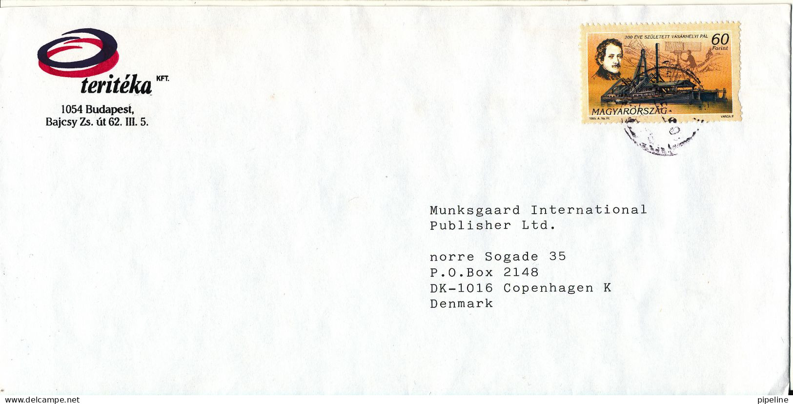 Hungary Cover Sent To Denmark 1995 Single Franked - Covers & Documents
