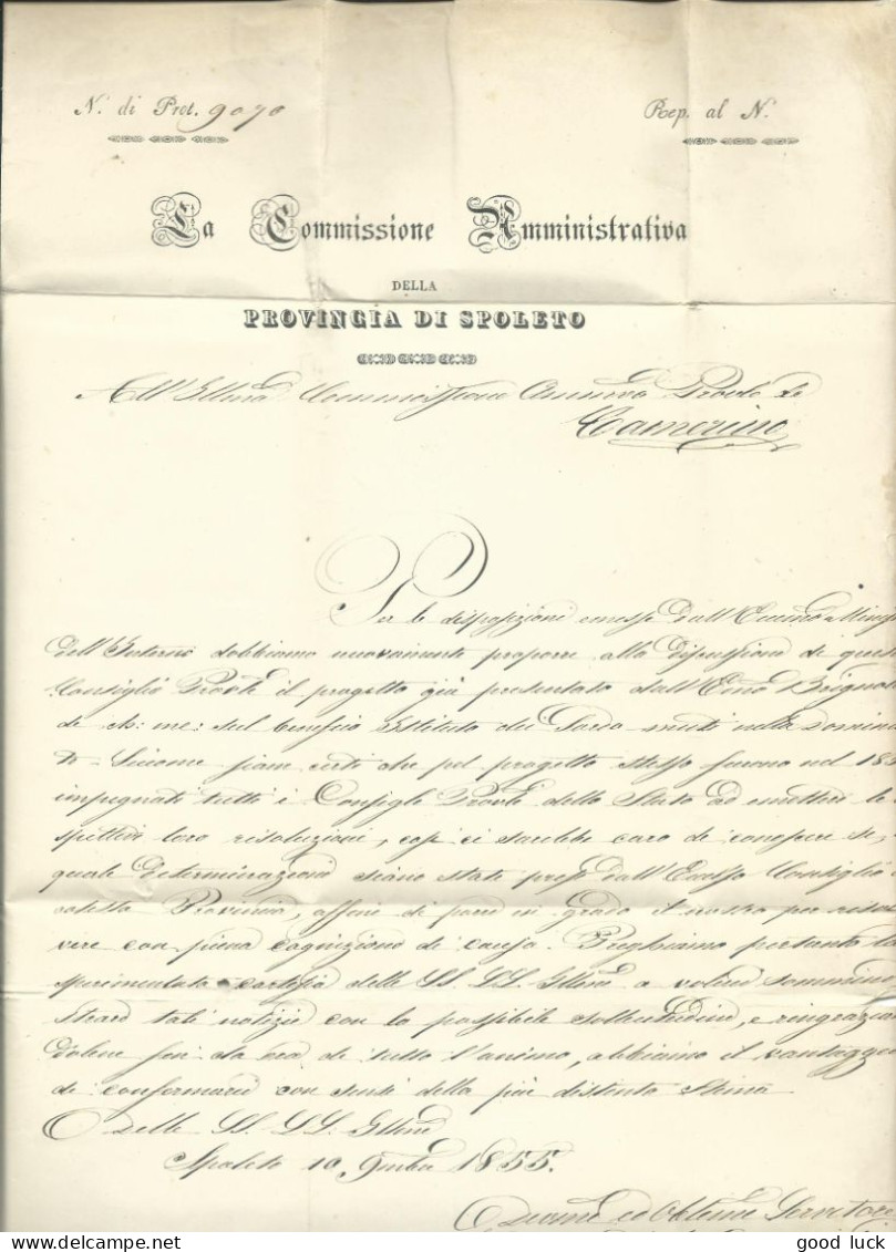 ITALIE CACHET ADMINISTRATIF NOIR SPOLETO  POUR CAMERINO DE1855 LETTRE COVER - Non Classés