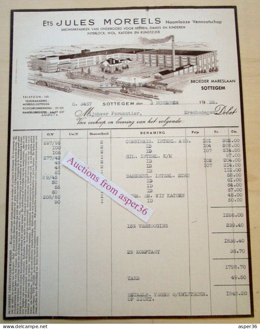 Breiwerkfabriek Van Ondergoed, Ets Jules Moreels, Broeder Mareslaan, Zottegem 1939 - 1900 – 1949