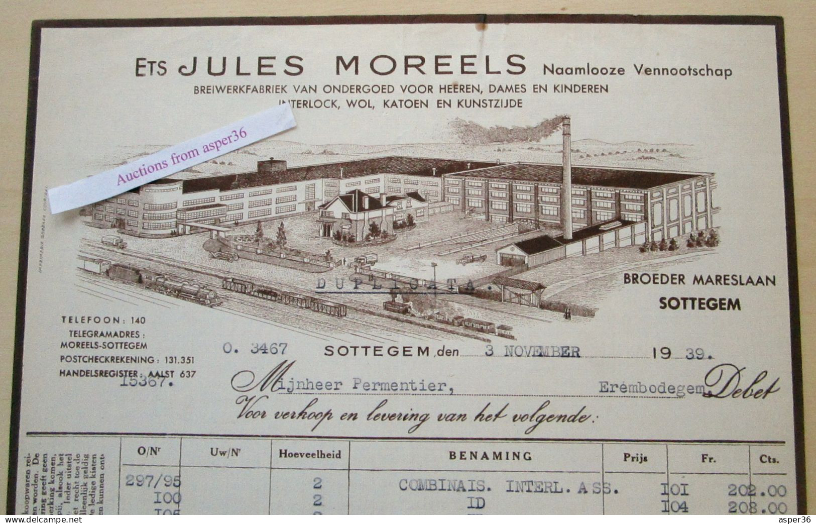 Breiwerkfabriek Van Ondergoed, Ets Jules Moreels, Broeder Mareslaan, Zottegem 1939 - 1900 – 1949