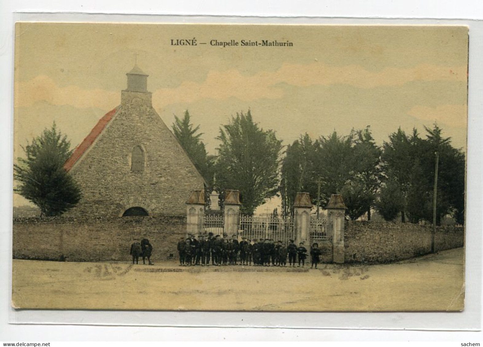 44 LIGNE Plutot Rare Petits Ecoliers Entrée Cimetiere Chapelle Saint Mathurin  écrite Du Bourg En 1915      D18 2019  - Ligné