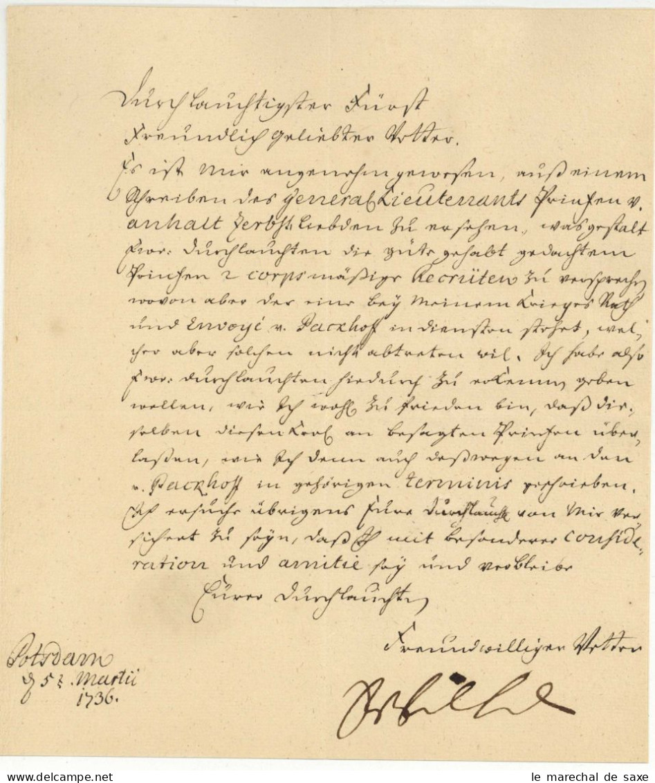 Preußen Soldatenkönig Friedrich Wilhelm I. (1688-1740) Rekruten Potsdam Autograph Anhalt-Zerbst 1736 - Royal Families