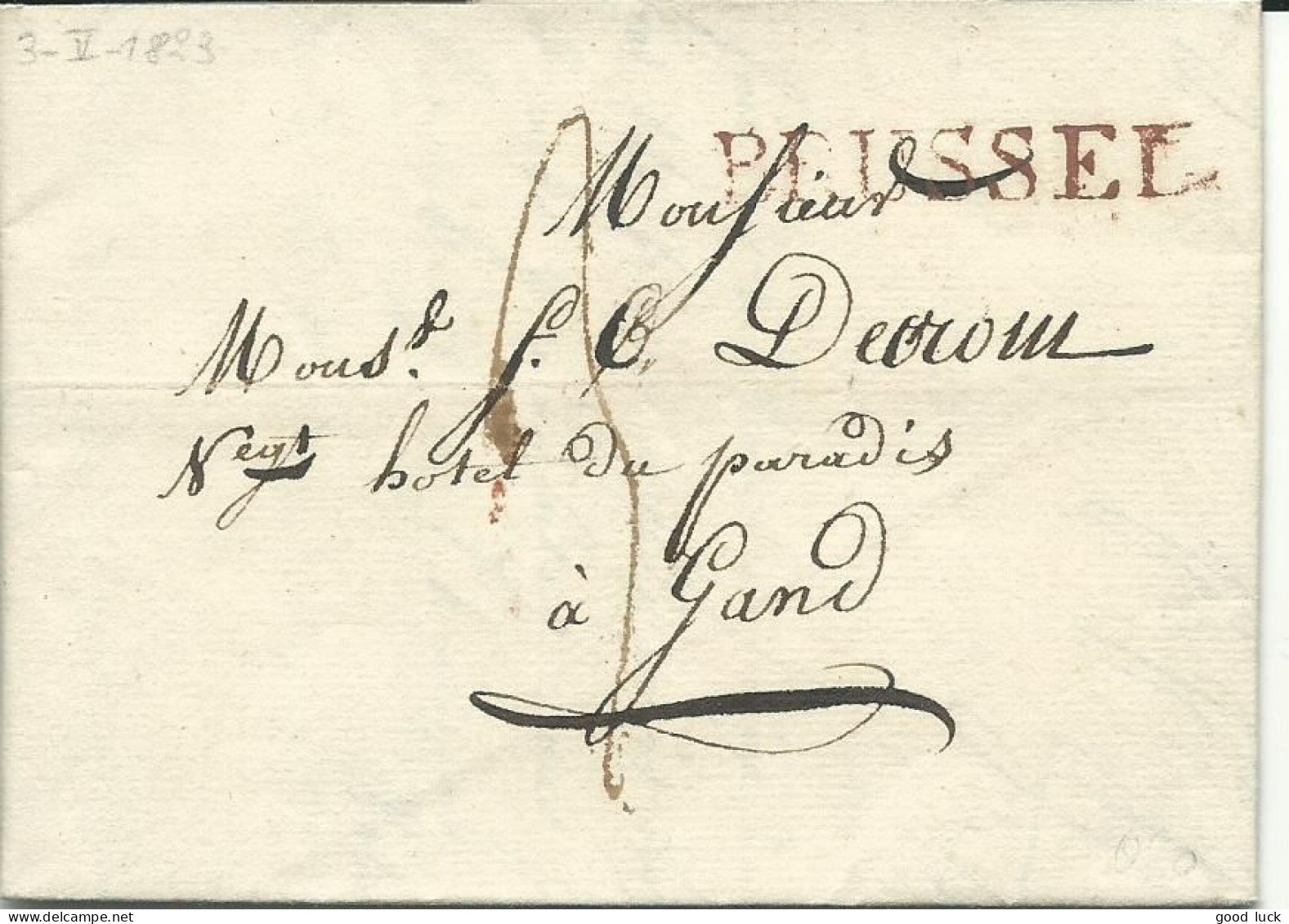 BELGIQUE MARQUE LINEAIRE ROUGE  BRUXELLES POUR GAND DE 1823 LETTRE COVER - 1815-1830 (Dutch Period)